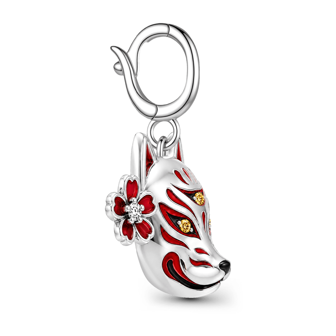 Gnoce Halloween Japanese Kitsune Fox Mask Clasp Dangle Charm Platinum‑plated Silver Blend_5