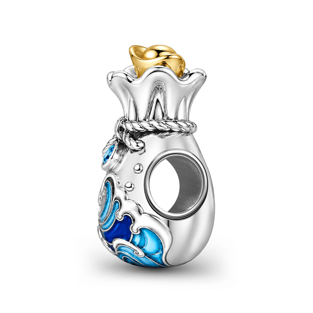Gnoce Japanese Ocean Wave Money Pouch Bead Charm Platinum‑plated Silver Blend_5