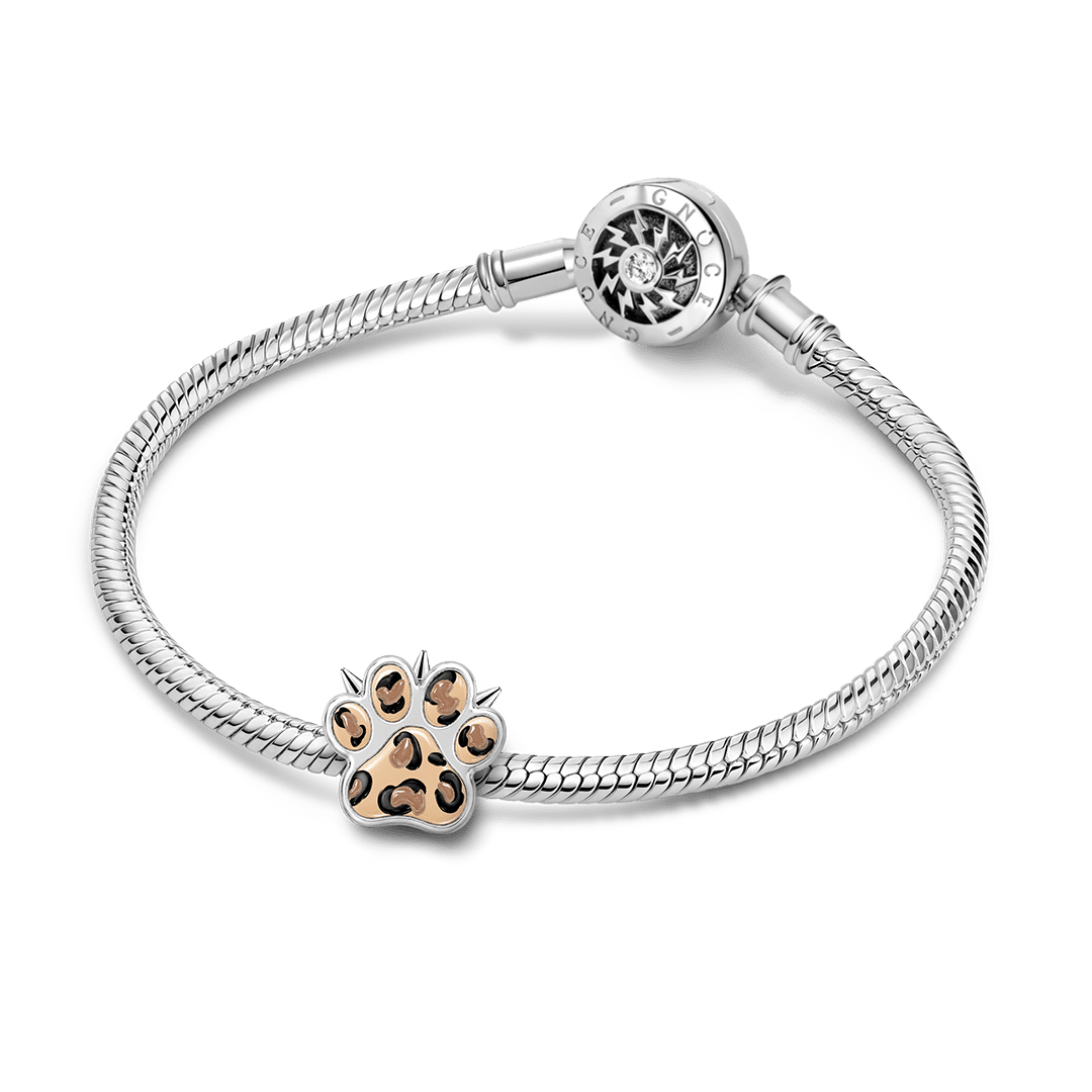 Gnoce Punk Leopard Print Paw Photo Personalized Bead Charm Platinum‑plated Silver Blend_3