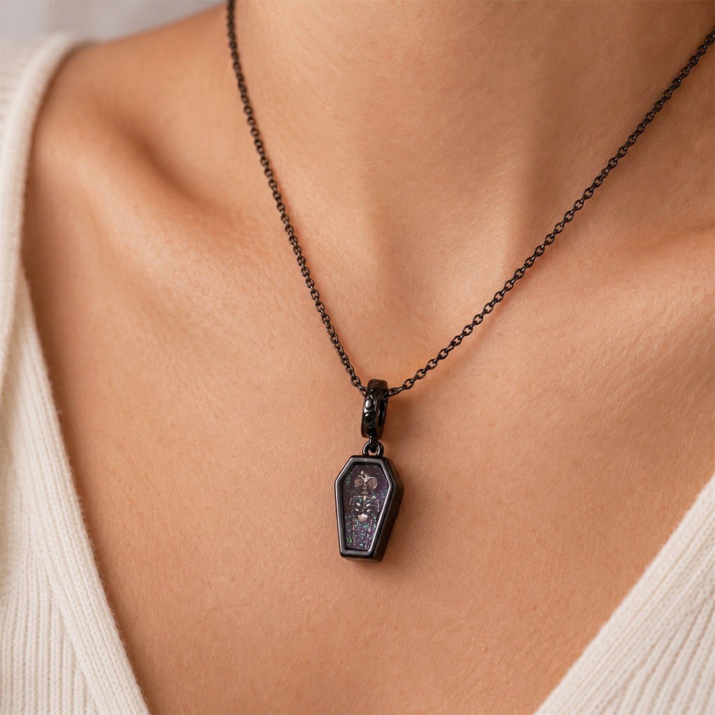 Gnoce Halloween Glow-in-the-Dark Coffin Skeleton Dangle Charm Platinum-plated Silver Blend_3