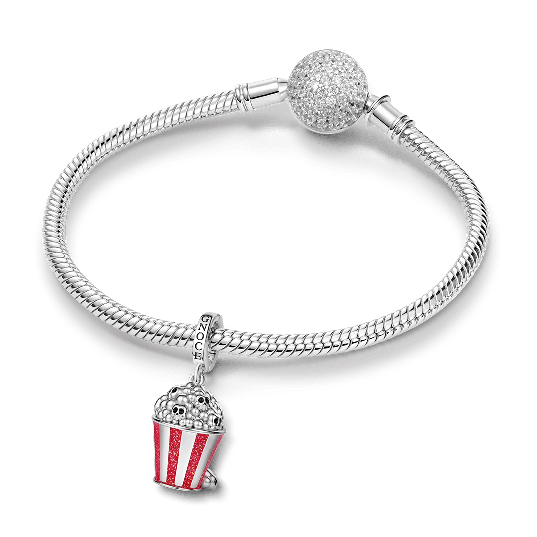 Gnoce Halloween Skull Popcorn Clasp Dangle Charm Platinum‑plated Silver Blend_3