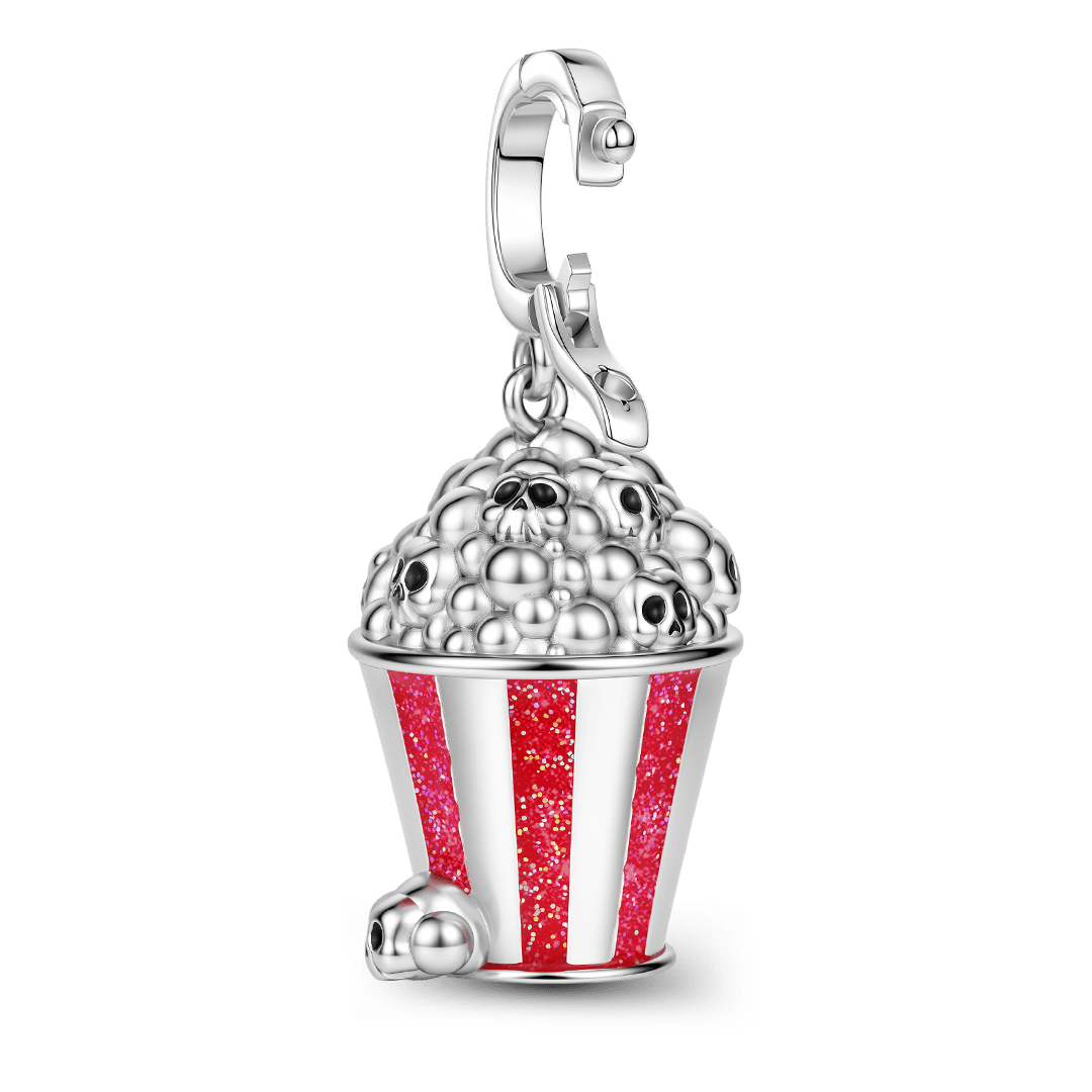 Gnoce Halloween Skull Popcorn Clasp Dangle Charm Platinum‑plated Silver Blend_5