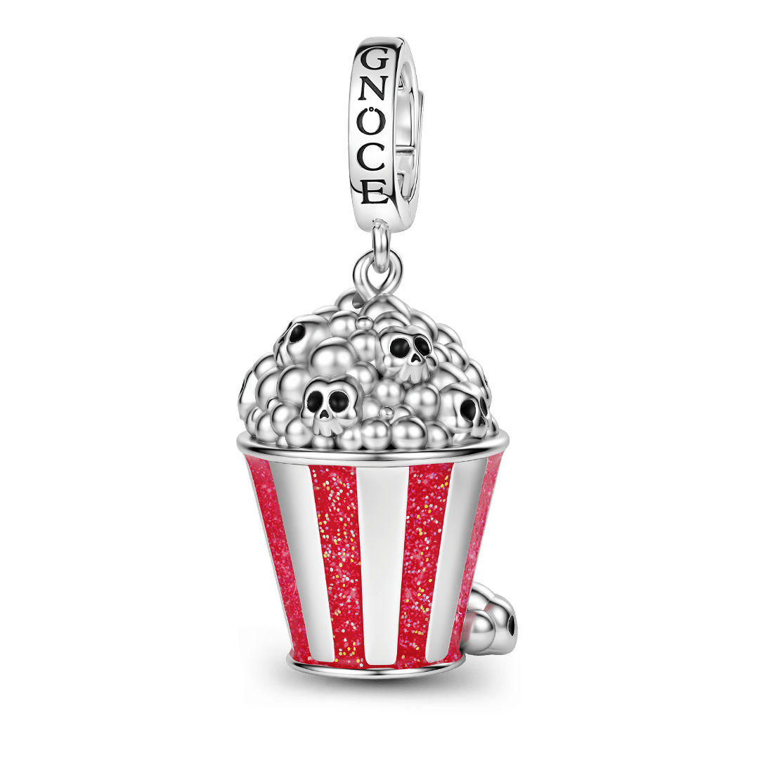 Gnoce Halloween Skull Popcorn Clasp Dangle Charm Platinum‑plated Silver Blend_1