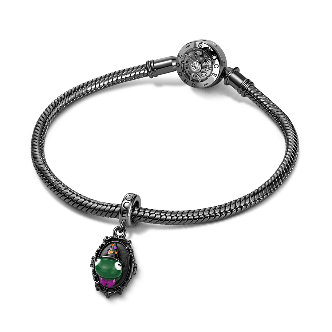 Gnoce Halloween Glow-in-the-Dark Frog Mirror Dangle Charm Black Gold-plated Silver Blend_4
