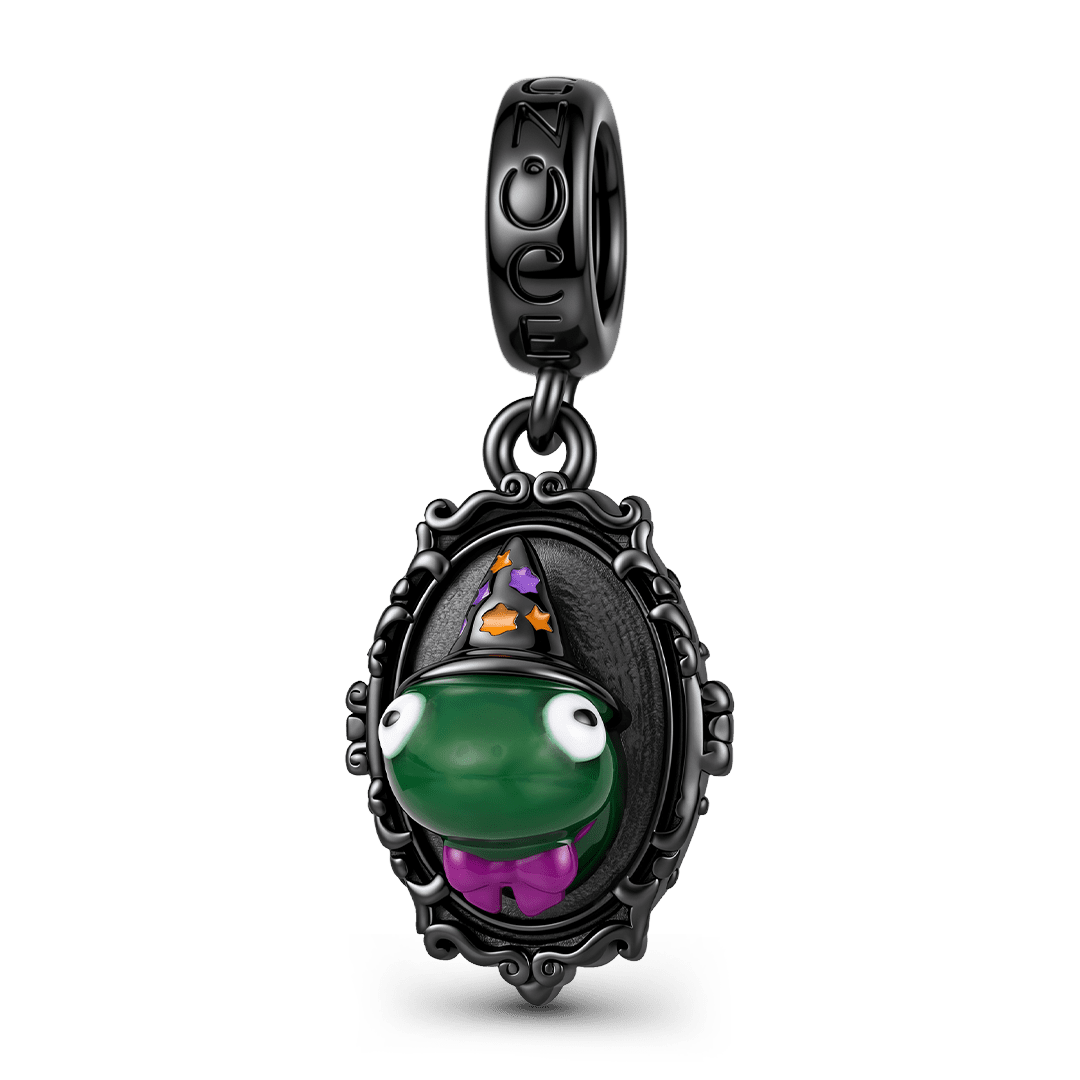 Gnoce Halloween Glow-in-the-Dark Frog Mirror Dangle Charm Black Gold-plated Silver Blend_2