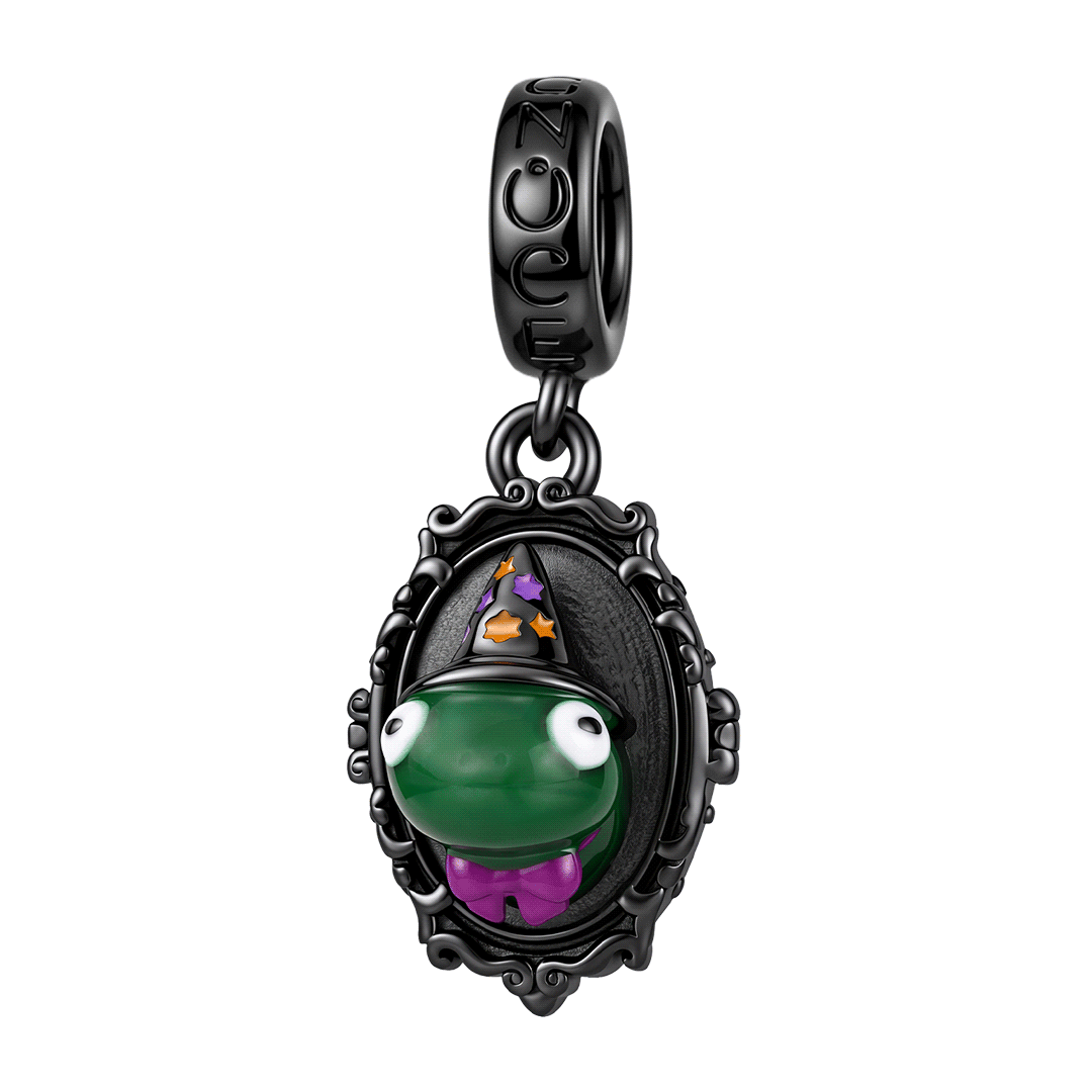Gnoce Halloween Glow-in-the-Dark Frog Mirror Dangle Charm Black Gold-plated Silver Blend_1