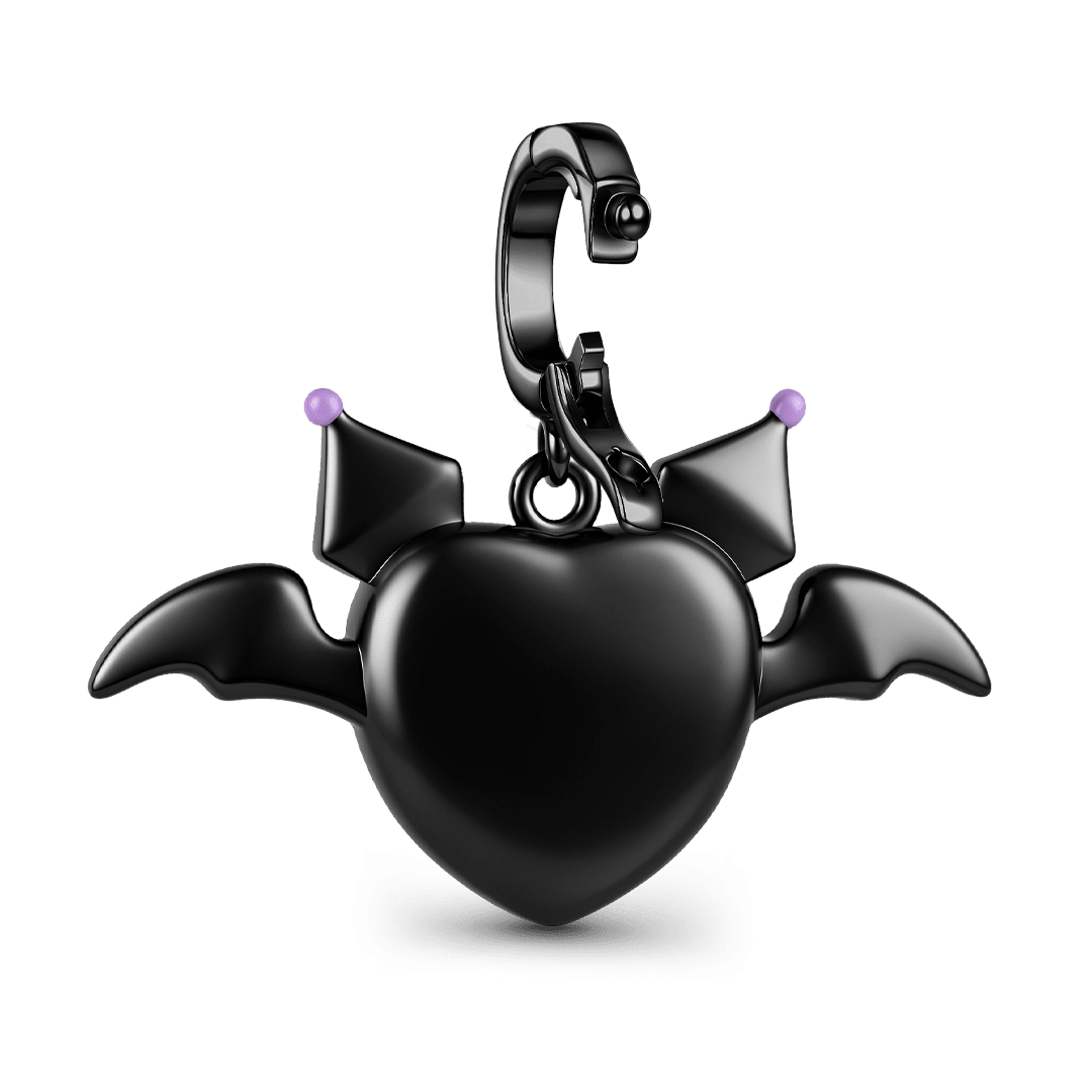 Gnoce Halloween Glow‑in‑the‑dark Heart Demon Dangle Charm Black Gold-plated Silver Blend_7