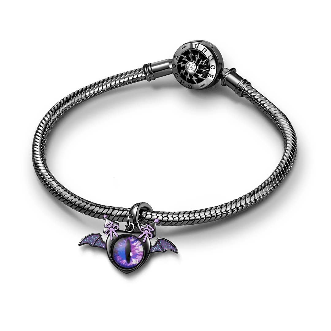 Gnoce Halloween Glow‑in‑the‑dark Heart Demon Dangle Charm Black Gold-plated Silver Blend_4