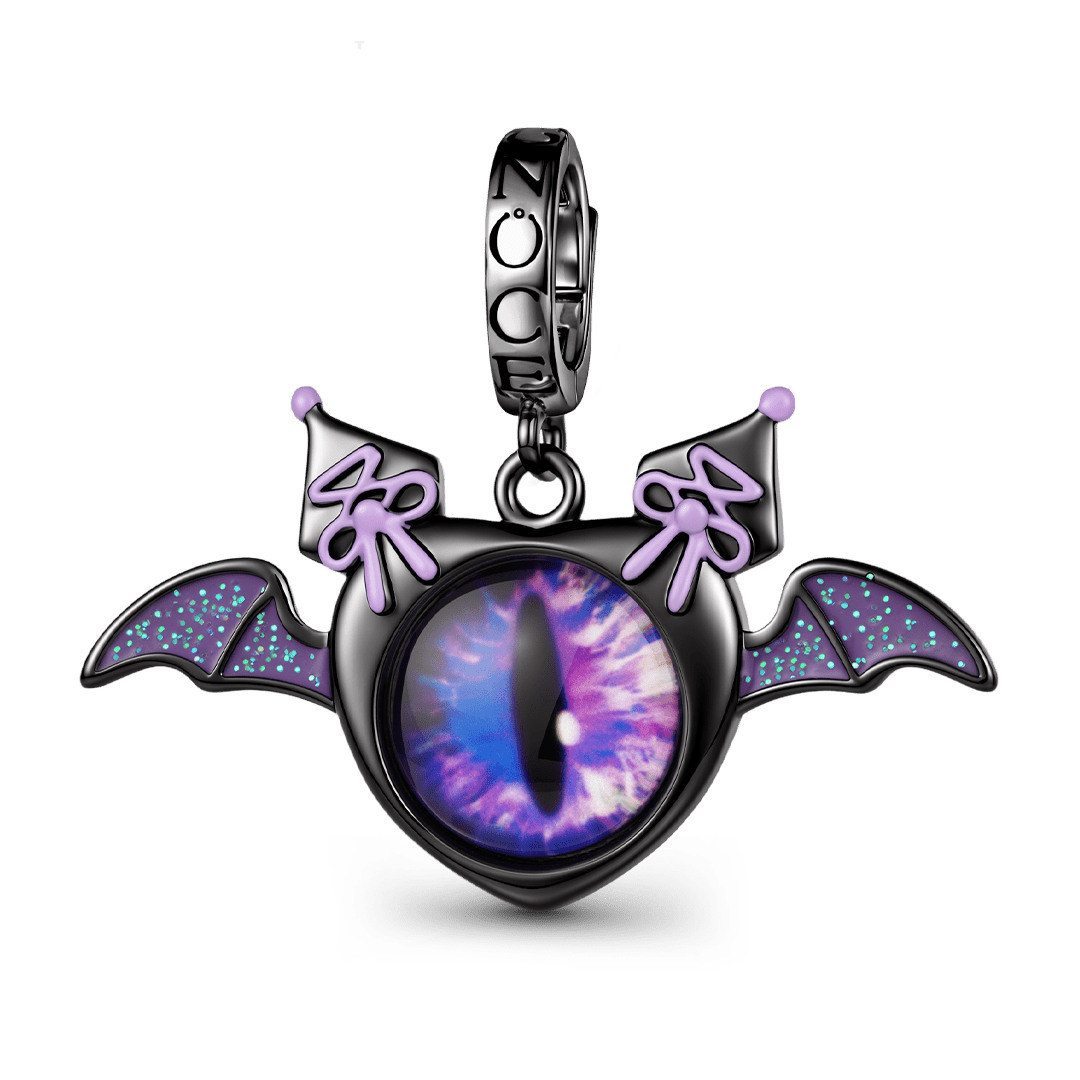 Gnoce Halloween Glow‑in‑the‑dark Heart Demon Dangle Charm Black Gold-plated Silver Blend_2