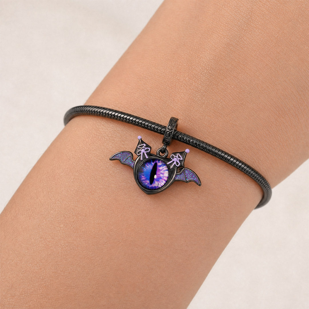Gnoce Halloween Glow‑in‑the‑dark Heart Demon Dangle Charm Black Gold-plated Silver Blend_3