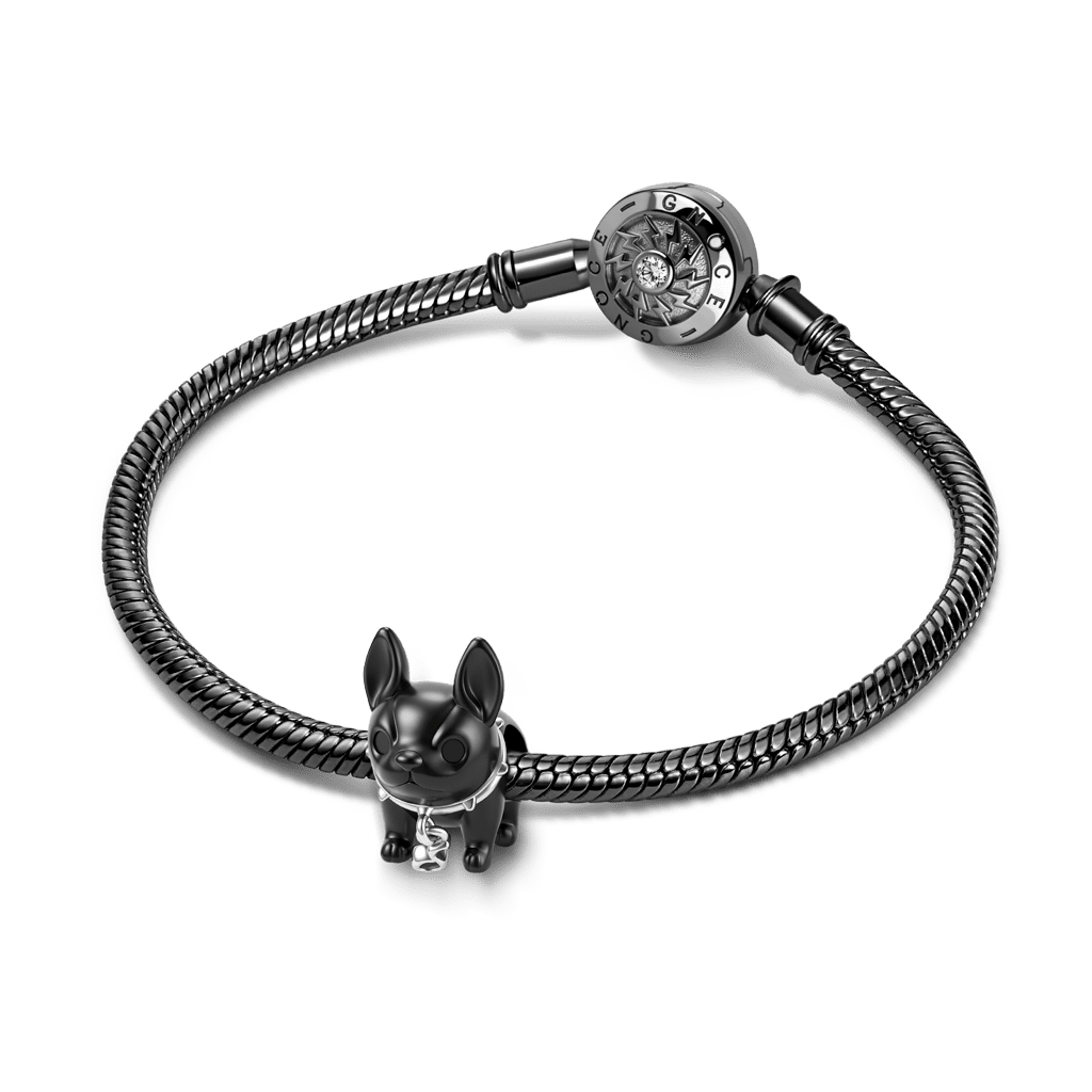 Gnoce Punk Initial Personalized French Bulldog Bead Charm Black Gold‑plated Silver Blend_3