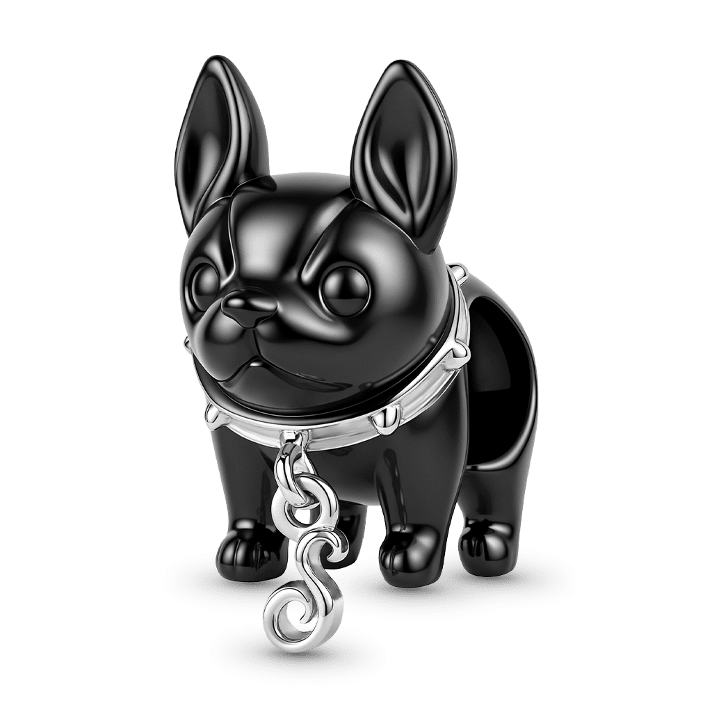 Gnoce Punk Initial Personalized French Bulldog Bead Charm Black Gold‑plated Silver Blend_1