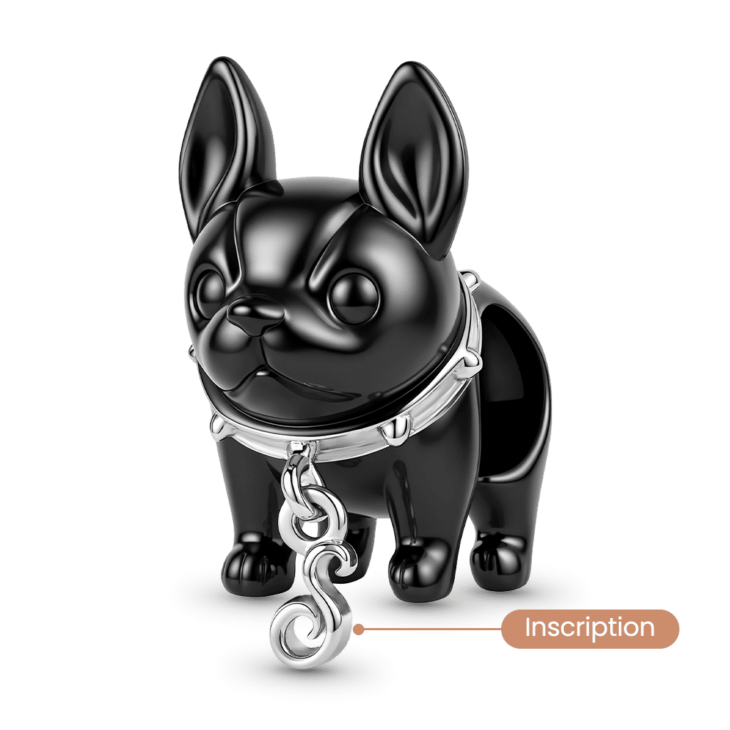 Gnoce Punk Initial Personalized French Bulldog Bead Charm Black Gold‑plated Silver Blend_5