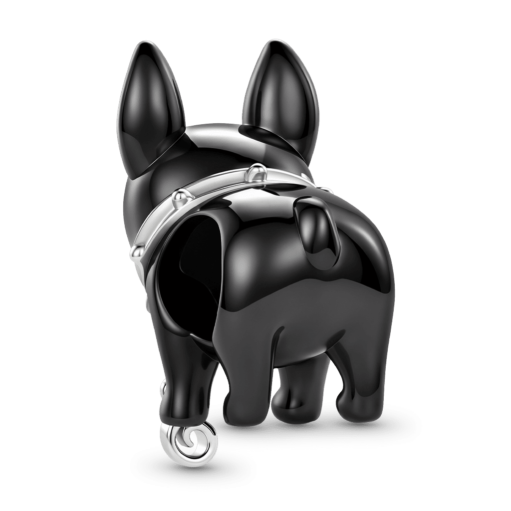 Gnoce Punk Initial Personalized French Bulldog Bead Charm Black Gold‑plated Silver Blend_6