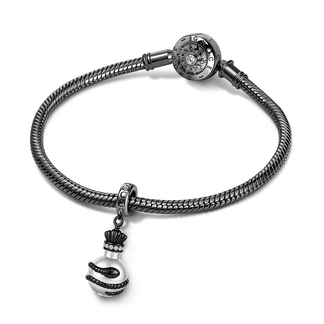 Gnoce Halloween Dark Style Snake Potion Bottle Dangle Charm Black Gold‑plated Silver Blend_4
