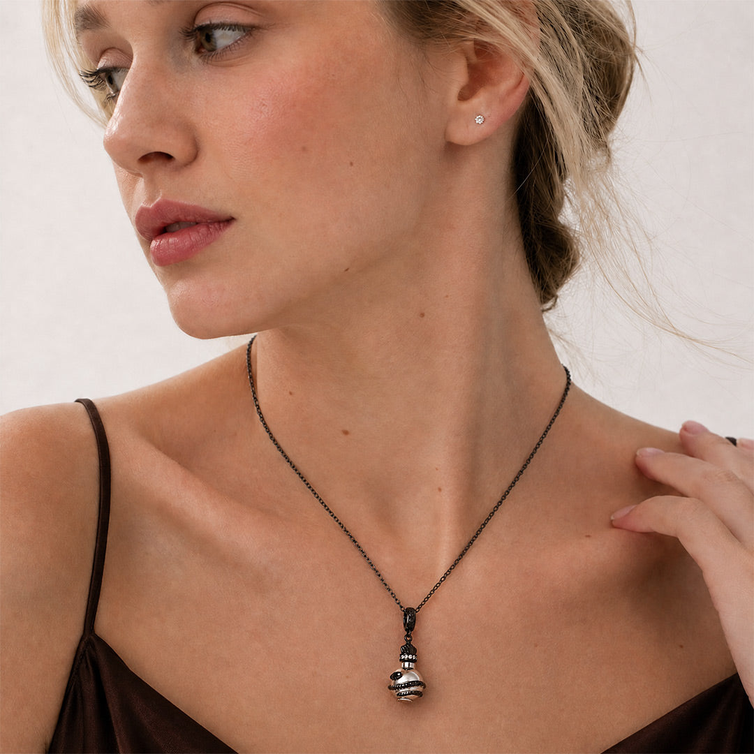 Gnoce Halloween Dark Style Snake Potion Bottle Dangle Charm Black Gold‑plated Silver Blend_5