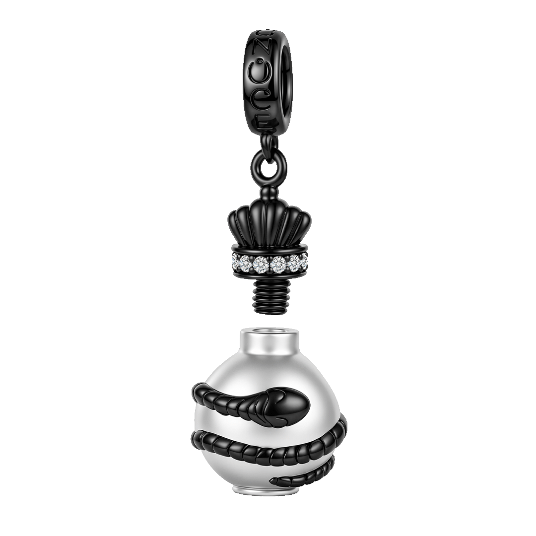 Gnoce Halloween Dark Style Snake Potion Bottle Dangle Charm Black Gold‑plated Silver Blend_1