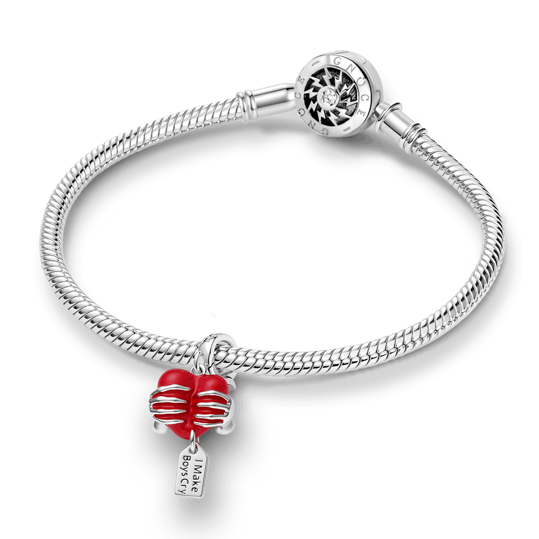 Gnoce Funny Squeeze Heart Dangle Charm Platinum‑plated Silver Blend_3