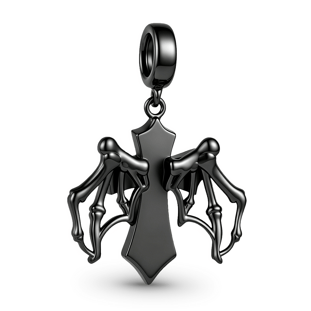 Gnoce Halloween Dark Cross with Movable Wings Dangle Charm Black Gold-plated Silver Blend_6