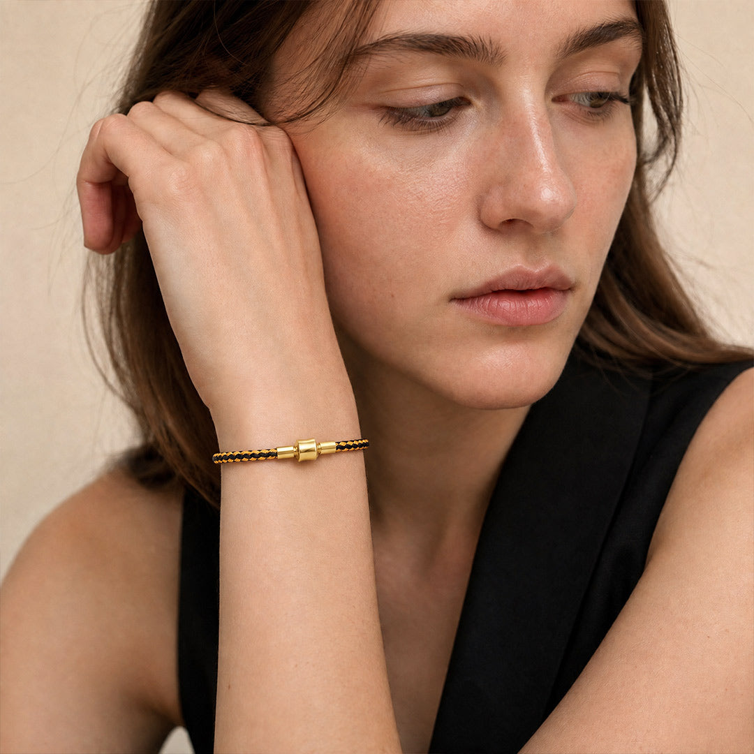 Gnoce 3‑Strand Black‑Gold Two‑Tone Round Snap‑Lock Basic Bracelet_3