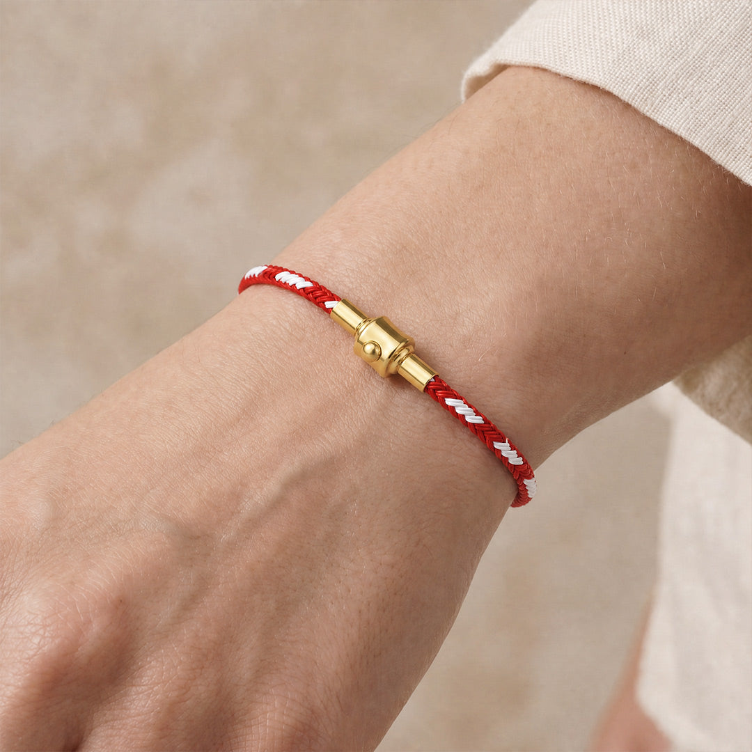 Gnoce Red‑White Two‑Tone Round Snap‑Lock Basic Bracelet_2