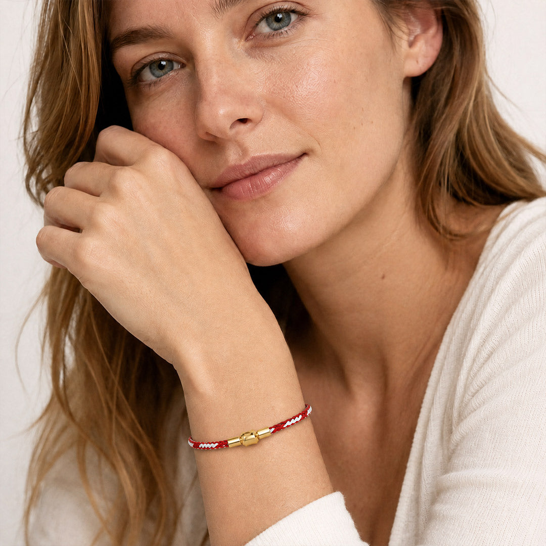 Gnoce Red‑White Two‑Tone Round Snap‑Lock Basic Bracelet_3