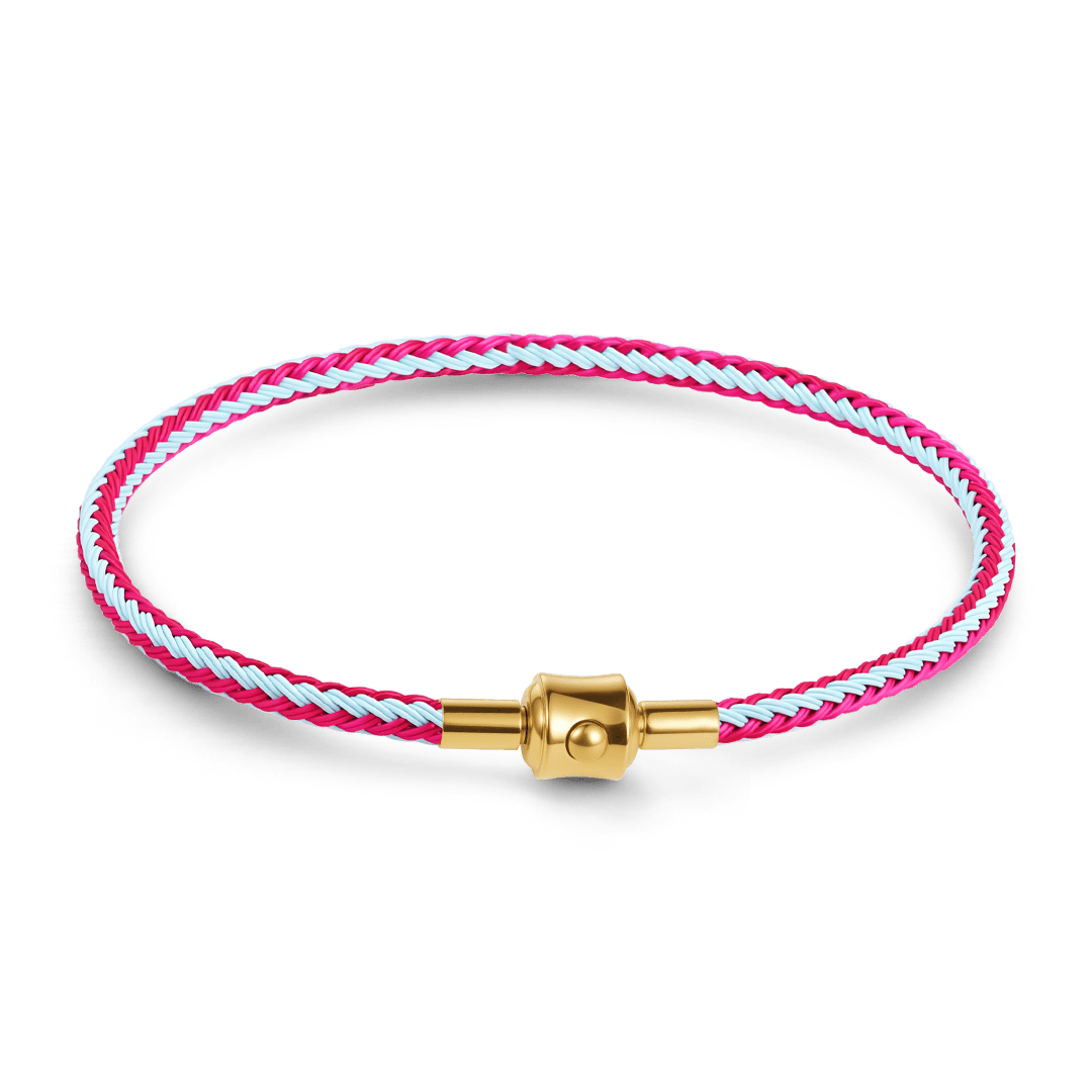 Gnoce Rose‑Red Light‑Blue Two‑Tone Round Snap‑Lock Basic Bracelet_1