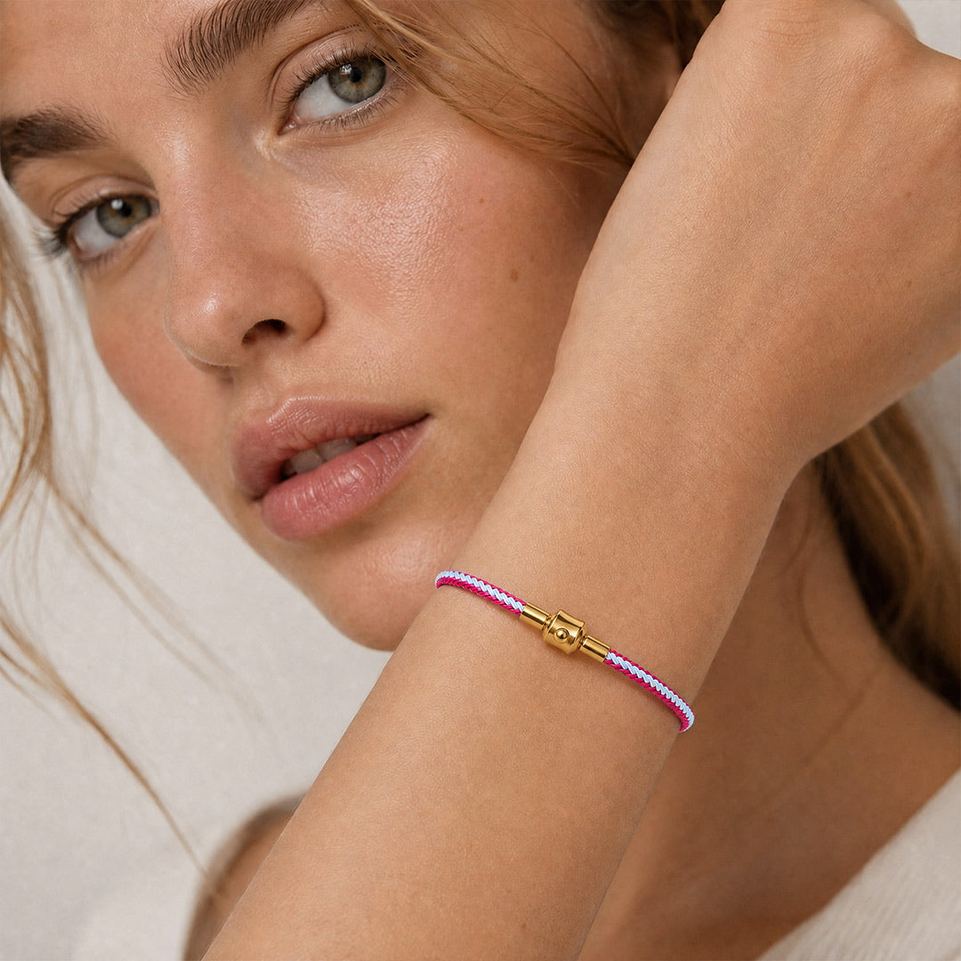 Gnoce Rose‑Red Light‑Blue Two‑Tone Round Snap‑Lock Basic Bracelet_3