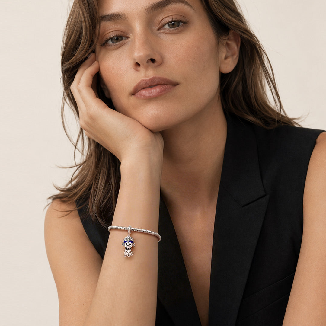 Gnoce Punk Glow‑in‑the‑dark Troublemaker Monkey Rebel Clasp Dangle Charm Platinum‑plated Silver Blend_6