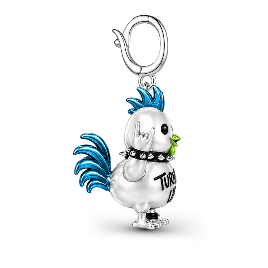 Gnoce Punk Glow‑in‑the‑dark Proud Rooster Rebel Clasp Dangle Charm Platinum‑plated Silver Blend_7
