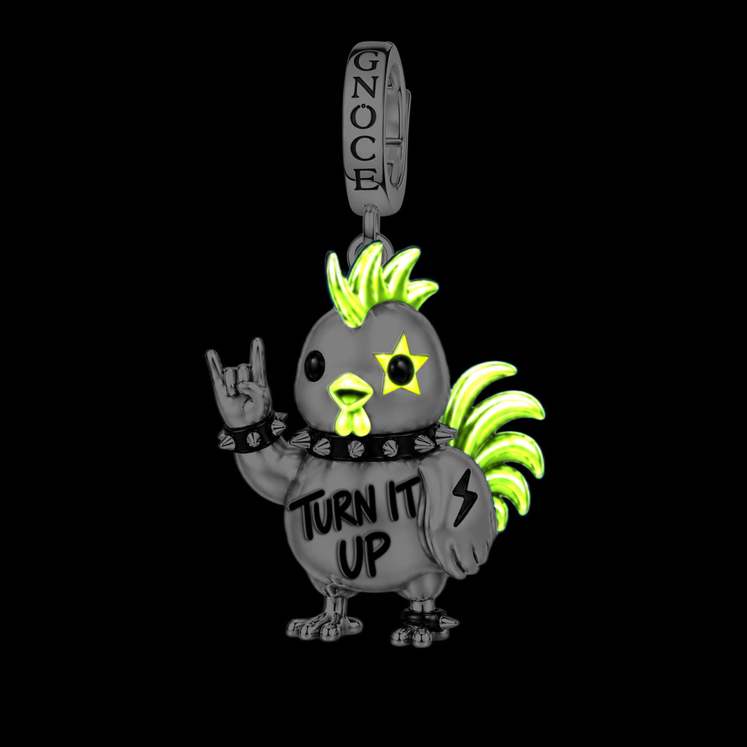 Gnoce Punk Glow‑in‑the‑dark Proud Rooster Rebel Clasp Dangle Charm Platinum‑plated Silver Blend_2