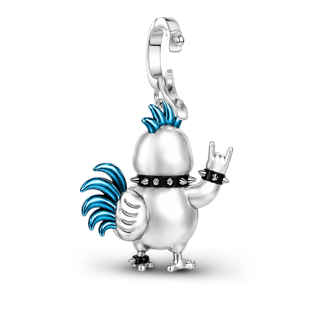 Gnoce Punk Glow‑in‑the‑dark Proud Rooster Rebel Clasp Dangle Charm Platinum‑plated Silver Blend_9