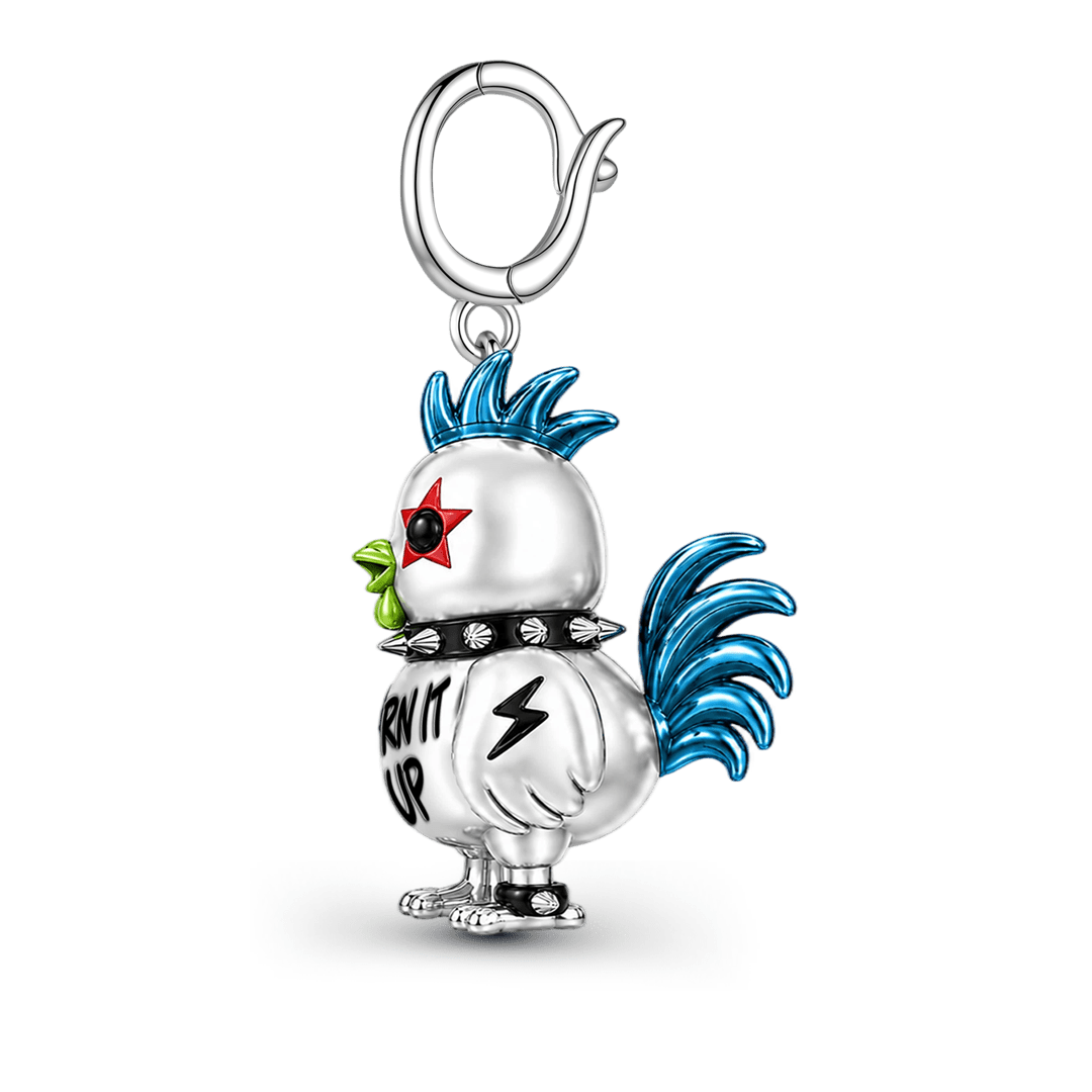 Gnoce Punk Glow‑in‑the‑dark Proud Rooster Rebel Clasp Dangle Charm Platinum‑plated Silver Blend_8