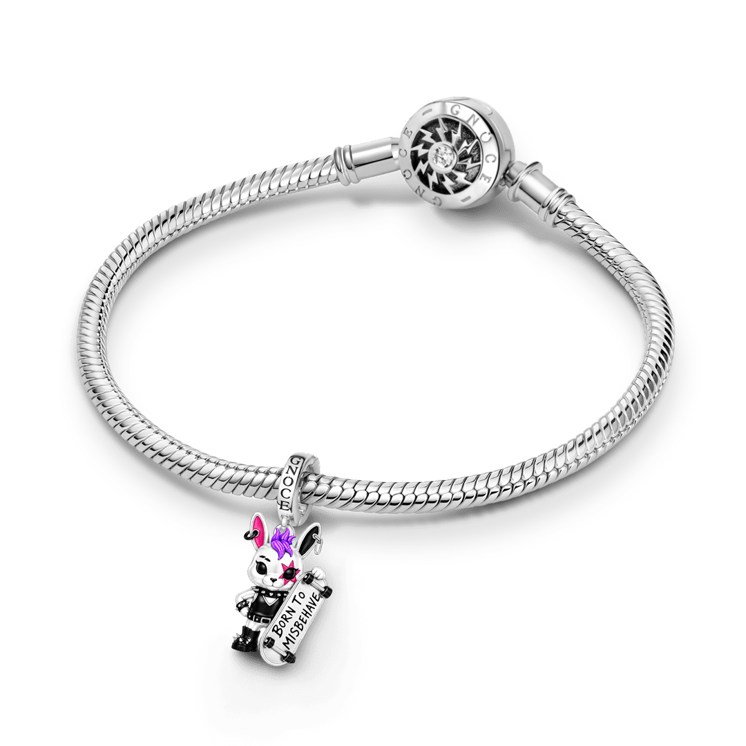 Gnoce Punk Glow‑in‑the‑dark Misfit Rabbit Rebel Clasp Dangle Charm Platinum‑plated Silver Blend_4