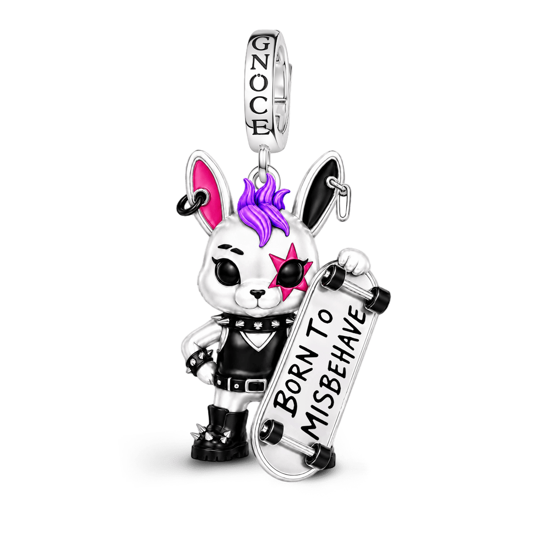 Gnoce Punk Glow‑in‑the‑dark Misfit Rabbit Rebel Clasp Dangle Charm Platinum‑plated Silver Blend_6