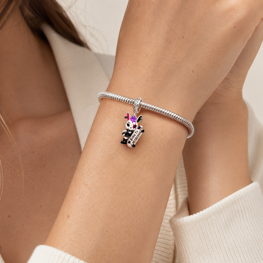 Gnoce Punk Glow‑in‑the‑dark Misfit Rabbit Rebel Clasp Dangle Charm Platinum‑plated Silver Blend_3