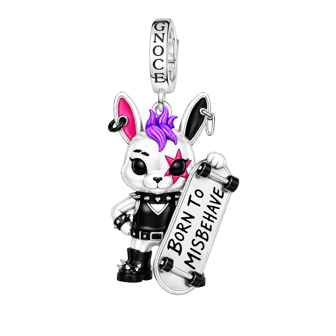 Gnoce Punk Glow‑in‑the‑dark Misfit Rabbit Rebel Clasp Dangle Charm Platinum‑plated Silver Blend_1