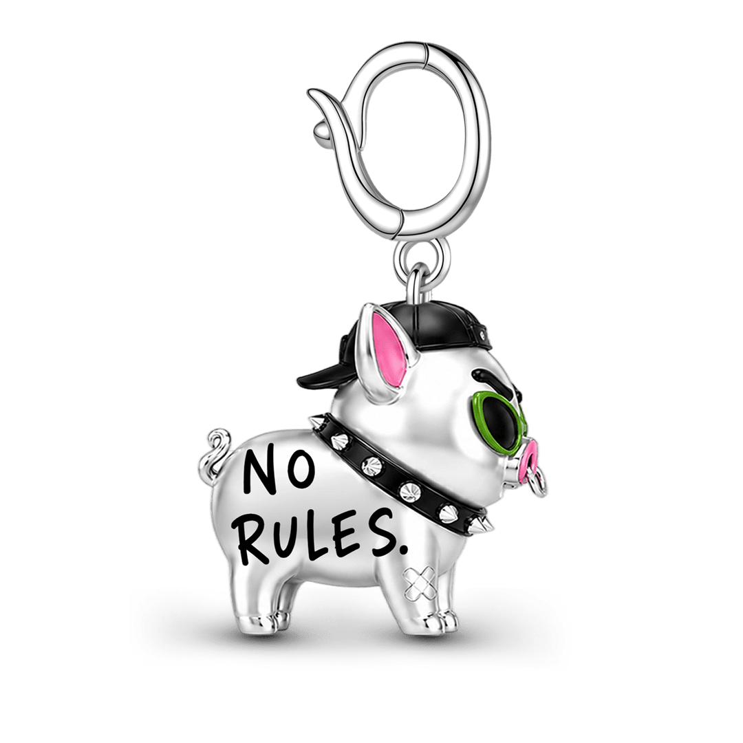Gnoce Punk Glow‑in‑the‑dark Carefree Pig Rebel Clasp Dangle Charm Platinum‑plated Silver Blend_3