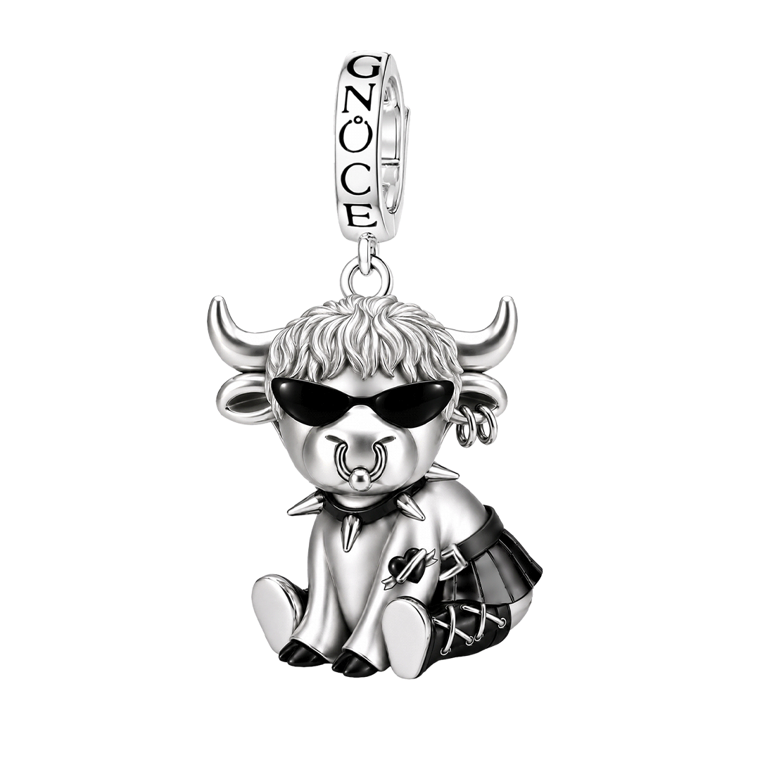 Gnoce Punk Glow‑in‑the‑dark Unbreakable Ox Rebel Clasp Dangle Charm Platinum‑plated Silver Blend_1