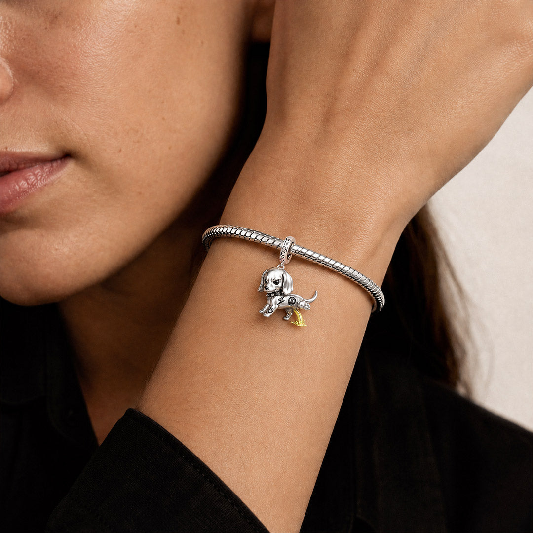 Gnoce Punk Glow‑in‑the‑dark Protective Dog Rebel Clasp Dangle Charm Platinum‑plated Silver Blend_4
