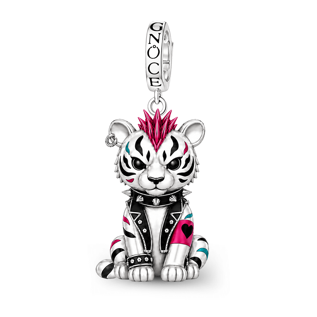Gnoce Punk Glow‑in‑the‑dark Renegade Tiger Rebel Clasp Dangle Charm Platinum‑plated Silver Blend_2