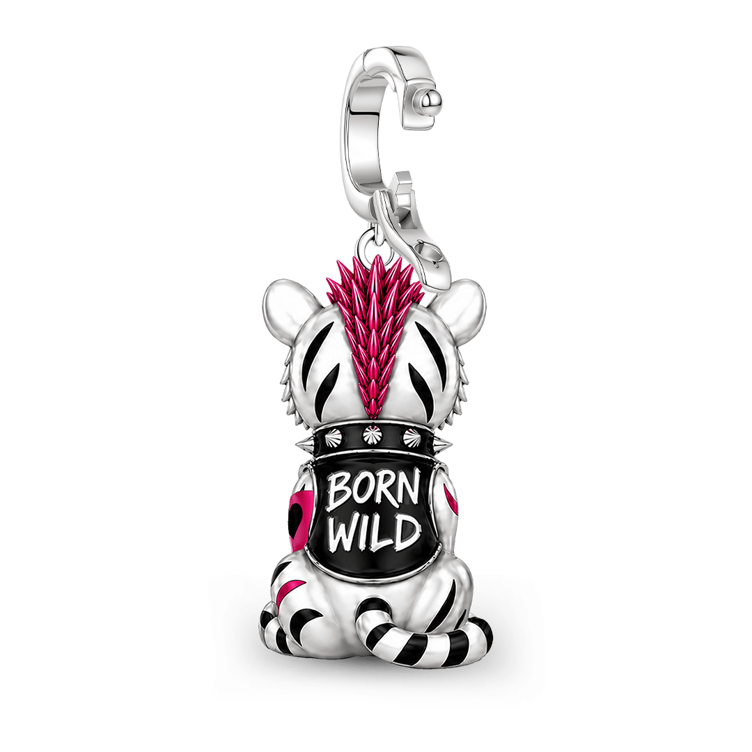 Gnoce Punk Glow‑in‑the‑dark Renegade Tiger Rebel Clasp Dangle Charm Platinum‑plated Silver Blend_3