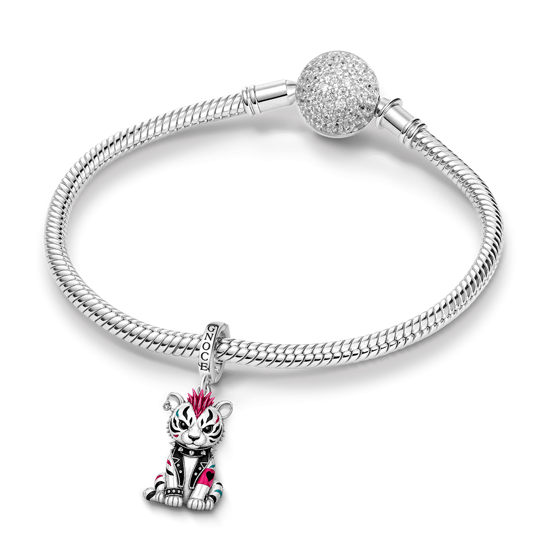 Gnoce Punk Glow‑in‑the‑dark Renegade Tiger Rebel Clasp Dangle Charm Platinum‑plated Silver Blend_5