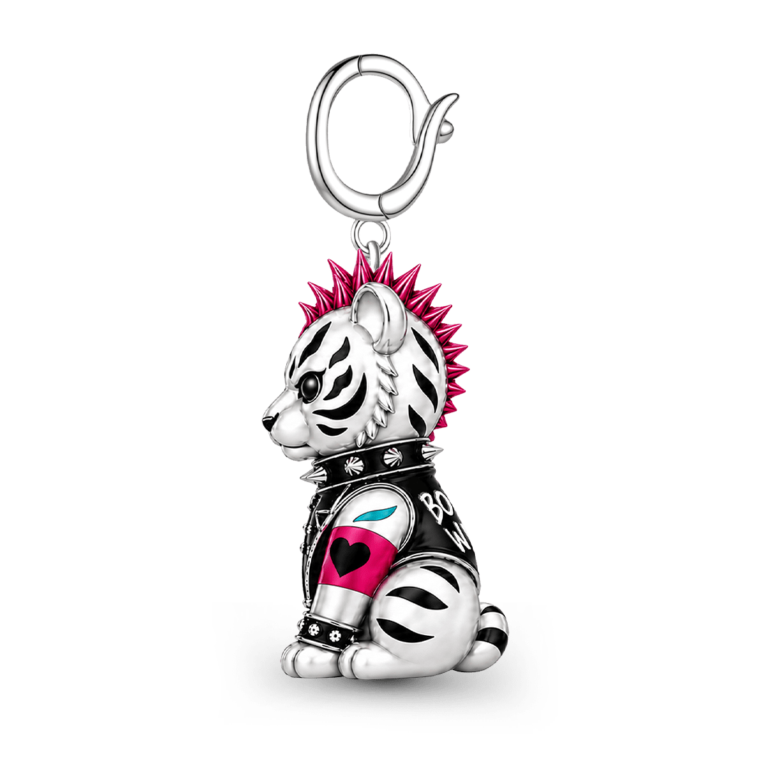 Gnoce Punk Glow‑in‑the‑dark Renegade Tiger Rebel Clasp Dangle Charm Platinum‑plated Silver Blend_7