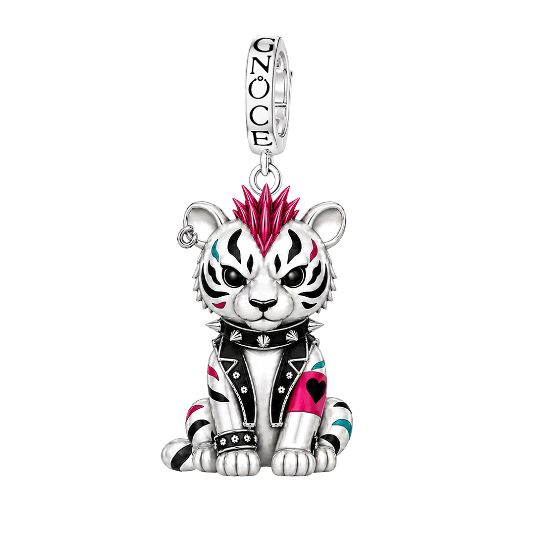 Gnoce Punk Glow‑in‑the‑dark Renegade Tiger Rebel Clasp Dangle Charm Platinum‑plated Silver Blend_1