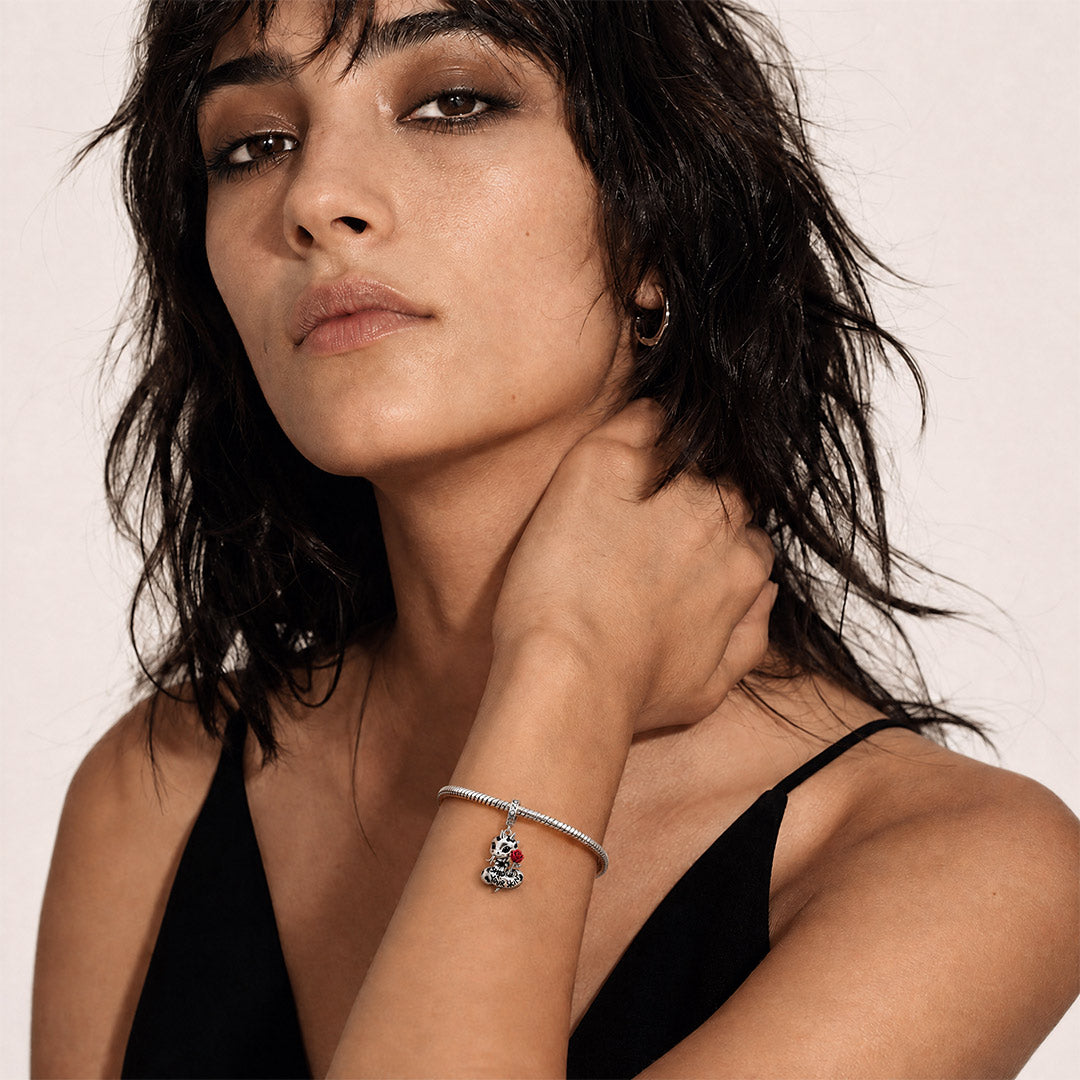 Gnoce Punk Glow‑in‑the‑dark Seductive Snake Rebel Clasp Dangle Charm Platinum‑plated Silver Blend_5