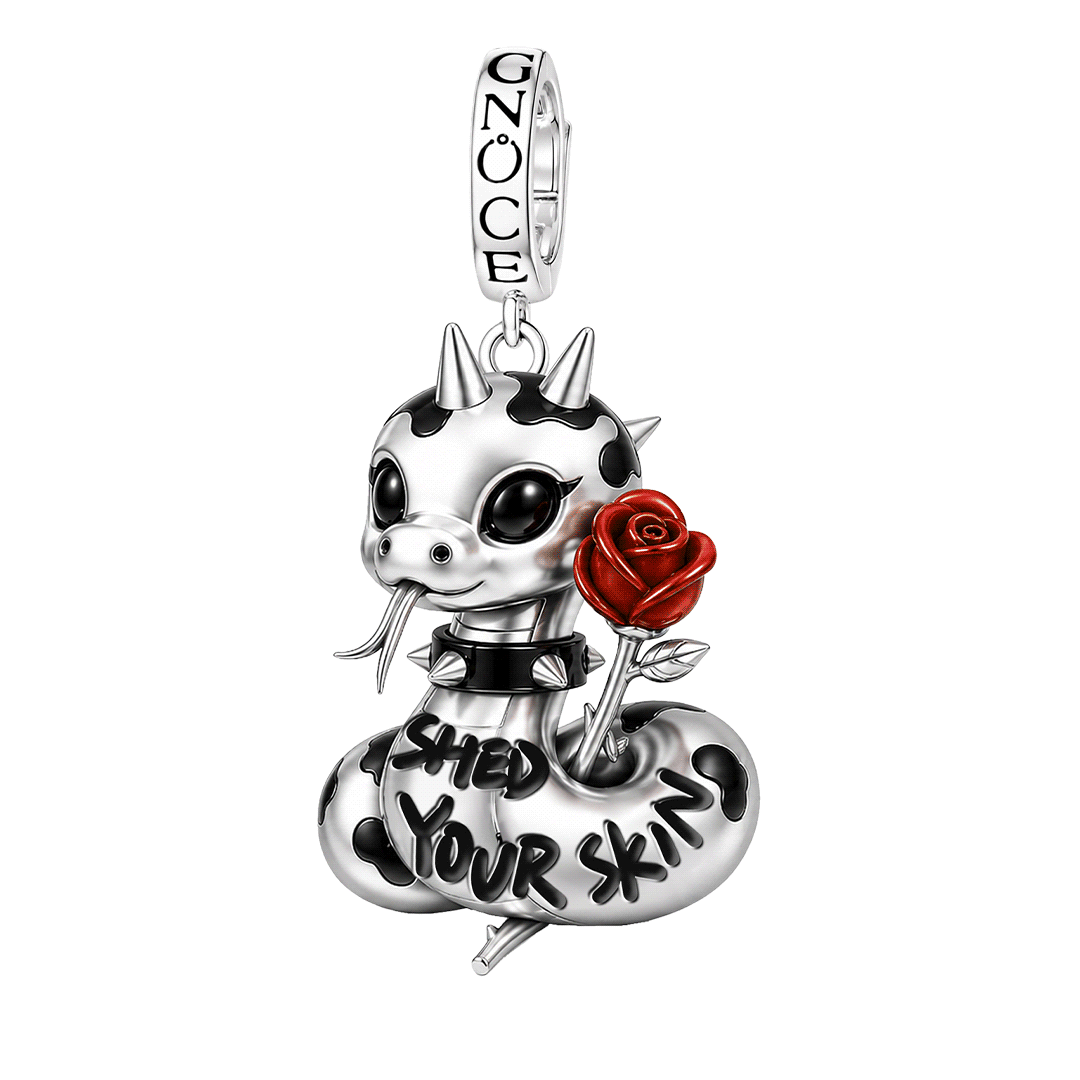Gnoce Punk Glow‑in‑the‑dark Seductive Snake Rebel Clasp Dangle Charm Platinum‑plated Silver Blend_1