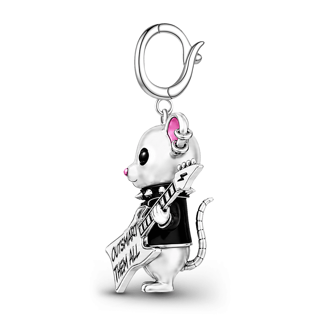 Gnoce Punk Outlaw Rat Rebel Clasp Dangle Charm Platinum‑plated Silver Blend_5