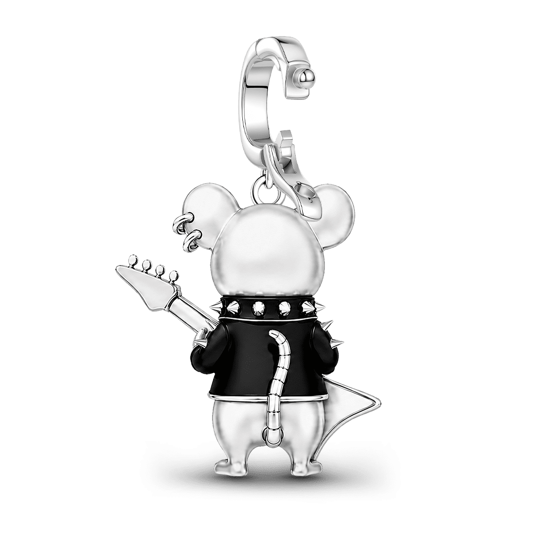 Gnoce Punk Outlaw Rat Rebel Clasp Dangle Charm Platinum‑plated Silver Blend_6