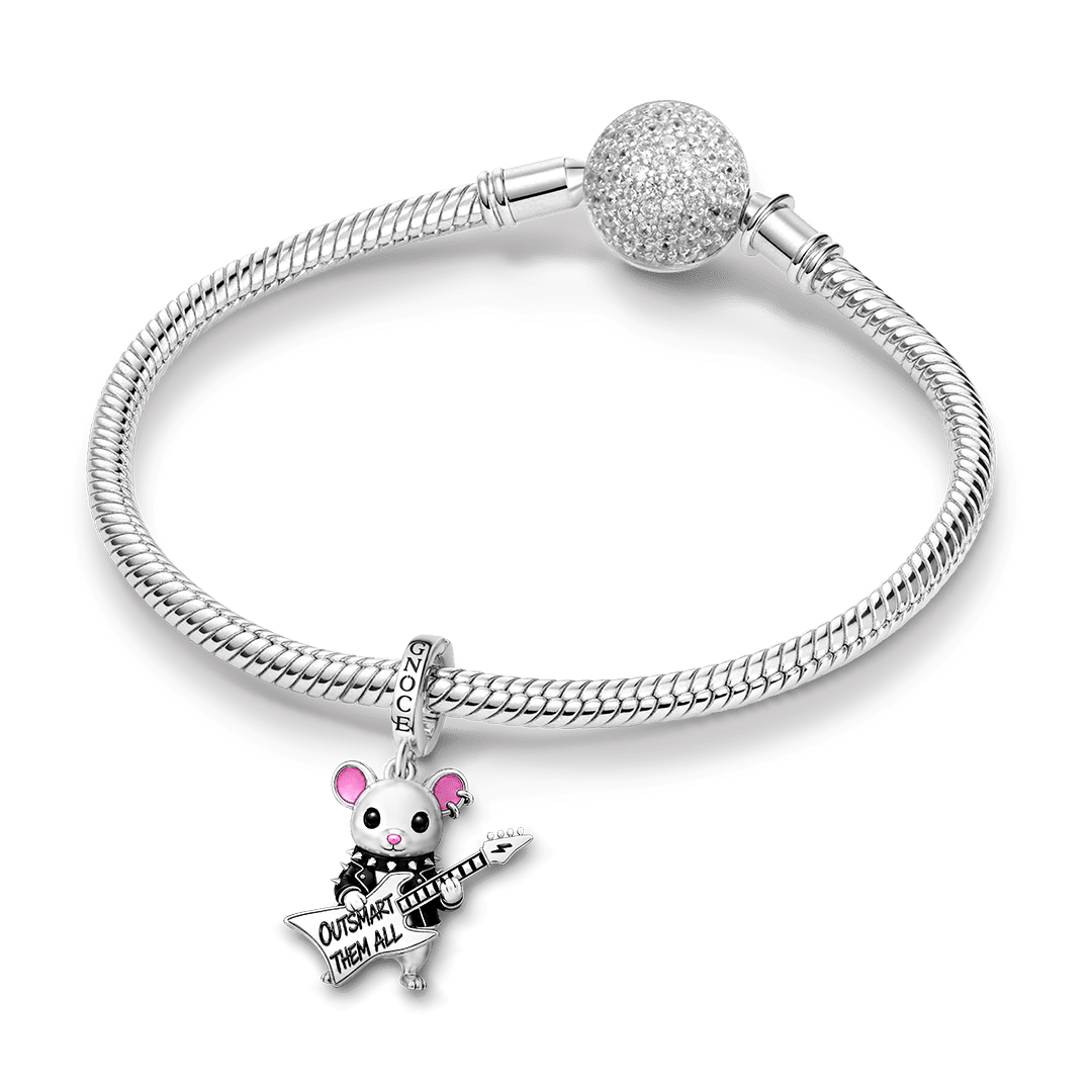 Gnoce Punk Outlaw Rat Rebel Clasp Dangle Charm Platinum‑plated Silver Blend_3